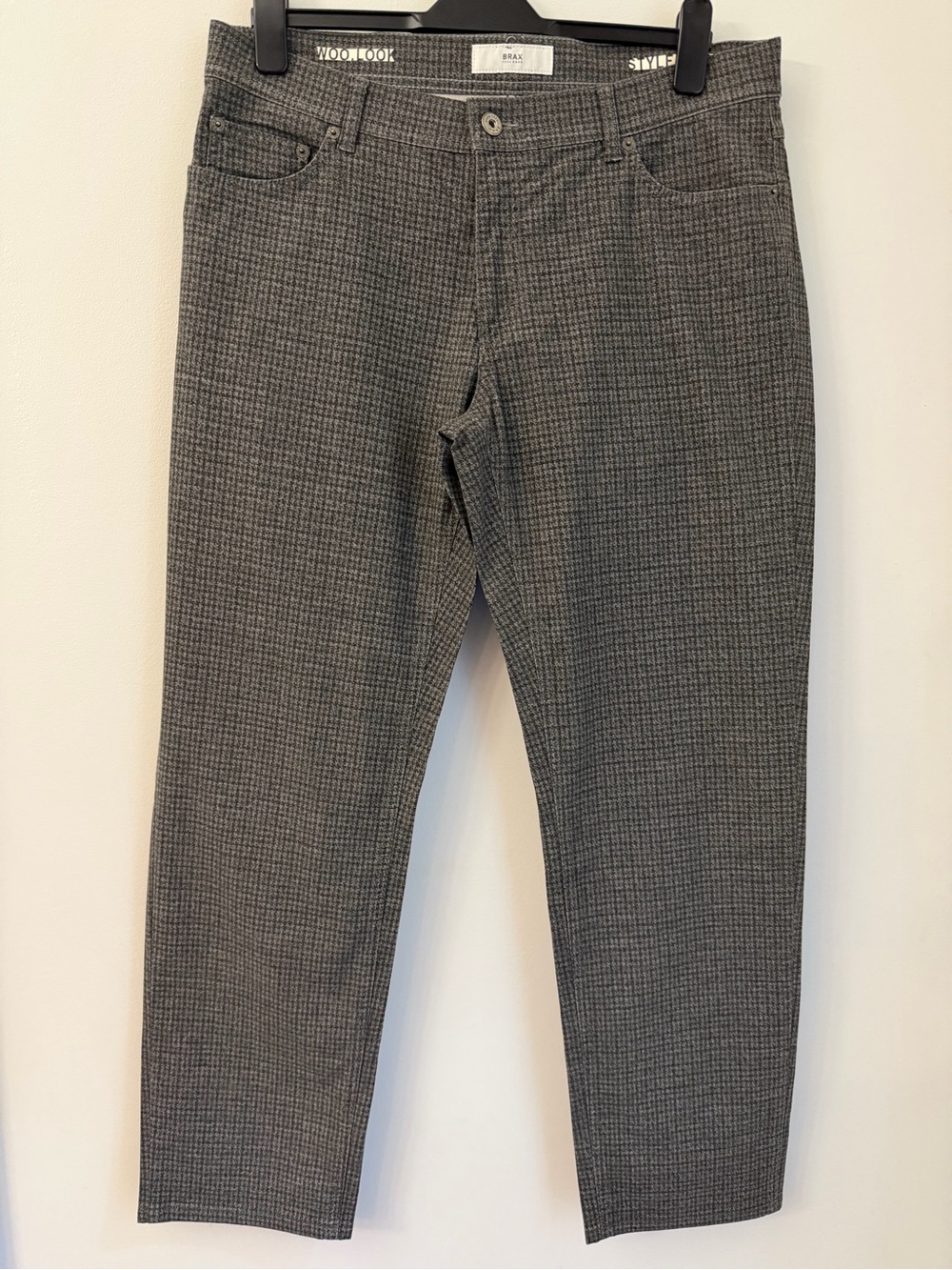 BRAX Feel Good Cooper Mens 36x34 Gray Houndstooth Wool Look Pants 5 Pocket